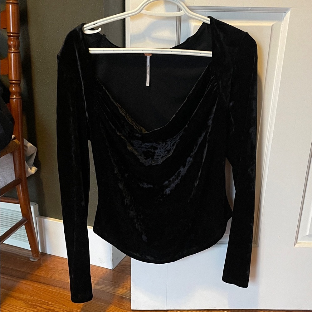Free People Black Velvet Drape Neck Top